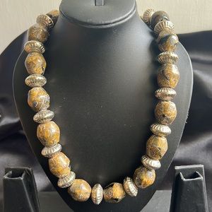 Handmade Vintage Ochre Green Statement necklace